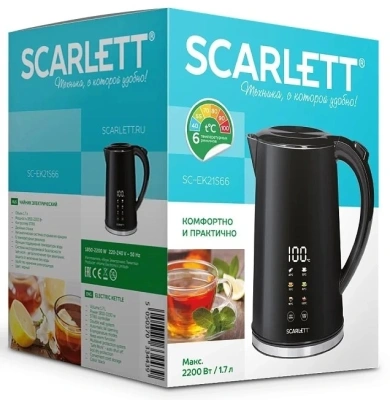 Чайник электрический Scarlett SC-EK21S66 1.7л. 2200Вт черный корпус: металл