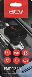 Автомобильный FM-модулятор ACV FMT-122B черный MicroSD BT USB (37576)