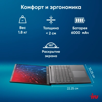 Ноутбук IRU Strato 15ALI Core i3 1215U 16Gb SSD512Gb Intel UHD Graphics 15.6" IPS FHD (1920x1080) Windows 11 Pro Multi Language 64 black WiFi BT Cam 6000mAh (2059109)