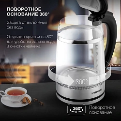 Чайник электрический Hyundai HYK-G3036 1.7л. 2200Вт черный/прозрачный корпус: стекло/пластик