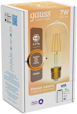 Умная лампа Gauss Smart Home ST64 E27 7Вт 740lm Wi-Fi (1290112)