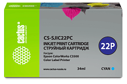 Картридж струйный Cactus CS-SJIC22PC C33S020602 голуб.пигм. (34мл) для Epson ColorWorks C3500 с чипом