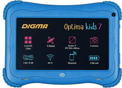 Планшет Digma Optima Kids 7 RK3126C (1.2) 4C RAM1Gb ROM16Gb 7" IPS 1024x600 Android 8.1 голубой 2Mpix 0.3Mpix BT WiFi microSD 128Gb 2500mAh