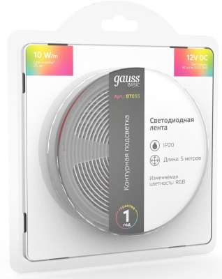 Лента светодиод. Gauss Basic 5м (BT055)