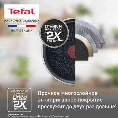 Сковорода Tefal Force 4218922 круглая 22см покрытие: Titanium ручка несъемная (с крышкой) черный (9100048320)