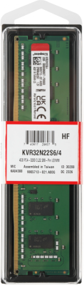 Память DDR4 4Gb 3200MHz Kingston KVR32N22S6/4 VALUERAM RTL PC4-25600 CL22 DIMM 288-pin 1.2В single rank Ret