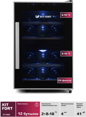 Винный шкаф Kitfort КТ-2405 2-хкамерн. черный мат.