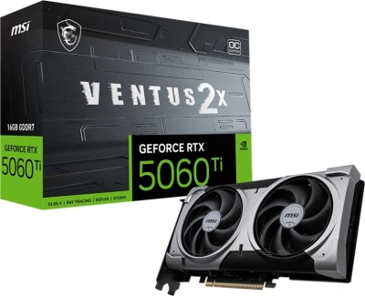 Видеокарта MSI PCI-E 5.0 RTX 5060 Ti 16G VENTUS 2X OC PLUS NVIDIA GeForce RTX 5060TI 16Gb 128bit GDDR7 2617/28000 HDMIx1 DPx3 HDCP Ret