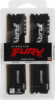 Память DDR4 2x32Gb 3600MHz Kingston KF436C18BBK2/64 Fury Beast Black RTL Gaming PC4-28800 CL18 DIMM 288-pin 1.35В dual rank с радиатором Ret