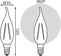 Лампа филам. Gauss Filament 11Вт цок.:E14 свеча 220B св.свеч.бел.теп. CF35 (упак.:1шт) (104801111)