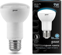Лампа светодиодная Gauss R63 9Вт цок.:E27 рефлек. 220B св.свеч.бел.нейт. (упак.:10шт) (106002209)