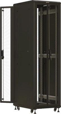 Шкаф коммутационный Hyperline (TTBR-4268-DD-RAL9004) напольный 42U 600x800мм пер.дв.перфор. задн.дв.перфор. 2 бок.пан. 800кг черный 710мм 2055мм IP20 сталь