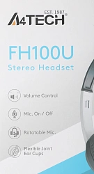 Наушники с микрофоном A4Tech Fstyler FH100U белый/черный 2м накладные USB оголовье (FH100U (PANDA))