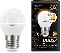 Лампа светодиодная Gauss Black 6.5Вт цок.:E27 шар 220B св.свеч.бел.теп. G45 (упак.:10шт) (105102107)