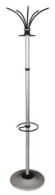 Вешалка напольная Бюрократ Класс (Ц) ТМЗ 606/ALUMINIUM серебристый основание круг наконечники черный крючки двойные для верхней одежды метал. (упак.:1шт)