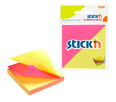Блок самоклеящийся бумажный Stick`n 21299 76x76мм 100лист. 70г/м2 неон 2цв.в упак. европодвес
