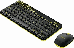 Клавиатура + мышь Logitech MK240 клав:черный/желтый мышь:черный/желтый USB беспроводная slim Multimedia (920-008213)