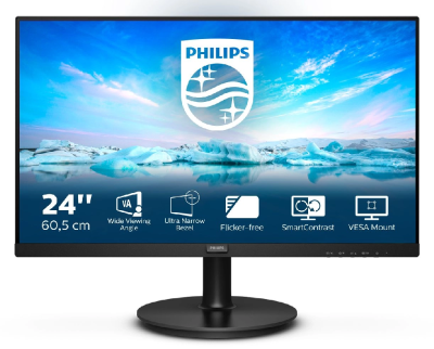 Монитор Philips 23.8" 241V8L(00/01) черный VA LED 16:9 HDMI матовая 250cd 178гр/178гр 1920x1080 75Hz FreeSync VGA FHD 3.03кг