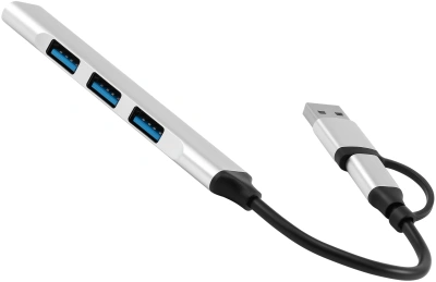 Разветвитель USB-C + USB-A Digma DHUB-4USB-AC-2.0 4порт. серебристый