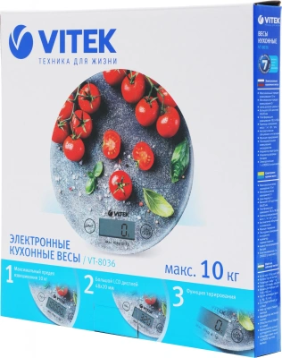 Весы кухонные электронные Vitek VT-8036 макс.вес:10кг серый/помидоры