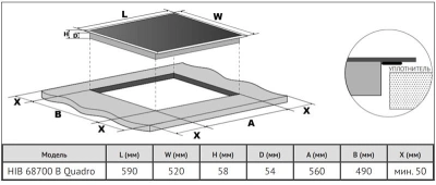 Индукционная варочная поверхность Korting HIB 68700 B Quadro черный