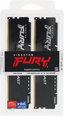 Память DDR5 2x32GB 6000MHz Kingston KF560C36BBEK2-64 Fury Beast Black Expo RTL Gaming PC5-48000 CL36 DIMM 288-pin 1.35В kit single rank с радиатором Ret