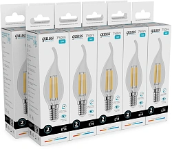 Лампа филам. Gauss Filament 12Вт цок.:E14 свеча 220B св.свеч.бел.нейт. (упак.:10шт) (42122)