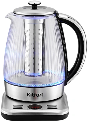 Чайник электрический Kitfort КТ-6711 1.7л. 2200Вт серебристый/черный корпус: пластик/стекло