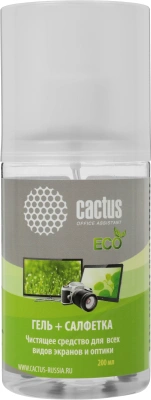 Чистящий набор (салфетка + гель) Cactus CS-S3004E для экранов и оптики 1шт 18x18см 200мл