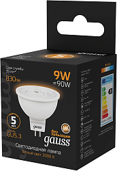 Лампа светодиодная Gauss 101505109 9Вт цок.:GU5.3 рефлек. 150B св.свеч.бел.теп. MR16 (упак.:1шт)