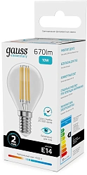 Лампа филам. Gauss Filament 10Вт цок.:E14 шар 220B св.свеч.бел.нейт. (упак.:10шт) (52120)