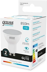 Лампа светодиодная Gauss Elementary 13621 11Вт цок.:GU10 софит 220B св.свеч.бел.нейт. MR16 (упак.:10шт)