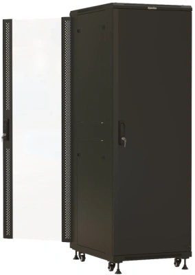 Шкаф серверный Hyperline TTBR-3261-AS-RAL9004 напольный 32U 600x1000мм стекло/металл 2 бок.пан. задн.дв.спл.стал.лист 1000кг черный 910мм 98.2кг 1610мм IP20