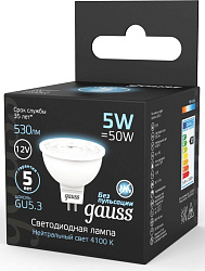 Лампа светодиодная Gauss Black 5Вт цок.:GU5.3 рефлек. 12B св.свеч.бел.нейт. MR16 (упак.:10шт) (201505205)