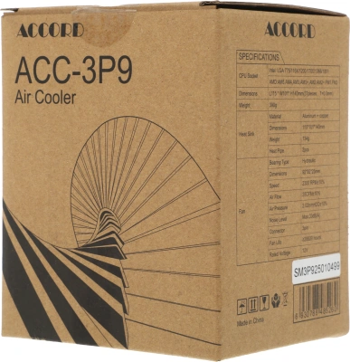 Устройство охлаждения(кулер) Accord ACC-3P9 Soc-AM5/AM4/1200/1700/1851 3-pin 22.7dB Al+Cu 130W brown box