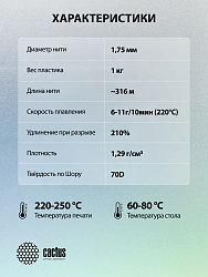 Пластик для принтера 3D Cactus CS-3D-PETG-1KG-T-BLUE PETG d1.75мм 1кг L316м 1цв.