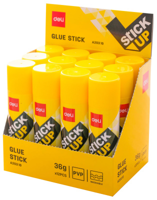 Клей-карандаш Deli EA20310 36гр корп.желтый ПВП дисплей картонный усиленный Stick UP