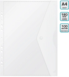 Конверт на кнопке Бюрократ -PK880CLEAR/1 A4 с перфорац. по длинной стороне пластик 0.18мм прозрачный