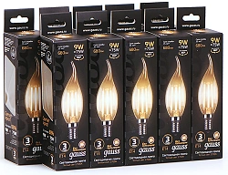 Лампа светодиодная Gauss Filament 9Вт цок.:E14 свеча 220B св.свеч.бел.теп. CF35 (упак.:10шт) (104801109)