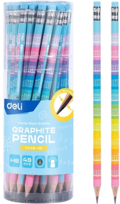 Карандаш ч/г Deli EC046-HB 2.2мм HB кругл. липа рисунок Multiplication table ластик