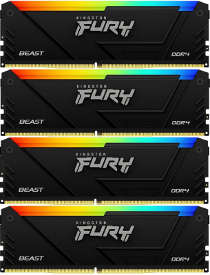 Память DDR4 4x32GB 3600MHz Kingston KF436C18BB2AK4/128 Fury Beast Black RGB RTL Gaming PC4-28800 CL18 DIMM 288-pin 1.35В dual rank с радиатором Ret