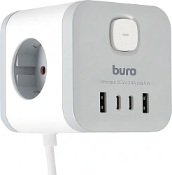 Сетевой удлинитель Buro BU-PC3.1UС-W 1.5м (3 розетки) белый (коробка)