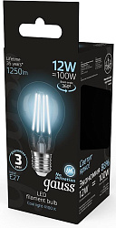 Лампа светодиодная Gauss Filament 102902212 12Вт цок.:E27 груша 185B св.свеч.бел.нейт. грушевидная (упак.:1шт)