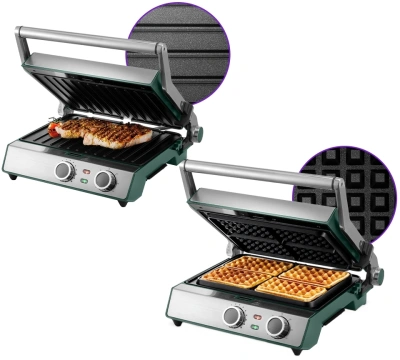 Электрогриль Kitfort КТ-3632 2200Вт серебристый/зеленый