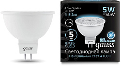 Лампа светодиодная Gauss Black 5Вт цок.:GU5.3 рефлек. 12B св.свеч.бел.нейт. MR16 (упак.:10шт) (201505205)