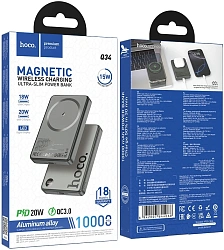 Мобильный аккумулятор Hoco Q34 Clever 10000mAh QC3.0/PD3.0 20W 3A беспров.зар. серый (44068)