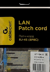 Патч-корд Premier PP6U-0.25M/B 10000Гбит/с UTP 4 пары cat.6 CCA molded 0.25м синий RJ-45 (m)-RJ-45 (m)