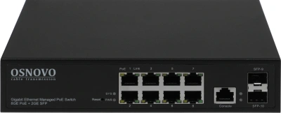 Коммутатор Osnovo SW-80802/L(150W) (L2) 8x1Гбит/с 2SFP 8PoE+ 150W управляемый