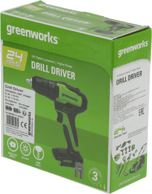 Дрель-шуруповерт Greenworks GD24DD35 аккум. патрон:быстрозажимной (3704007)