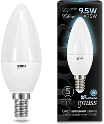 Лампа светодиодная Gauss 9.5Вт цок.:E14 свеча 220B св.свеч.бел.нейт. 35-C (упак.:10шт) (103101210)